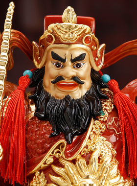纯铜琉晶彩武财神赵公明神像摆件