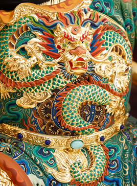 纯铜精工彩关公神像关圣帝君摆件