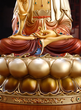 纯铜盛唐彩观音菩萨佛像娑婆三圣