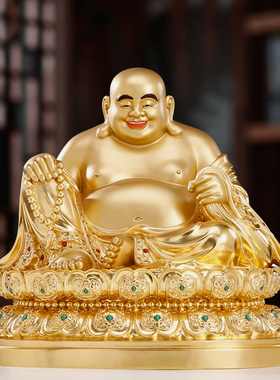 纯铜贴金彩绘弥勒佛菩萨佛像摆件