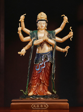 纯铜彩绘24诸天佛像寺院供奉摆件