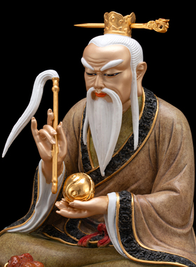 纯铜热着色鸿钧老祖神像客厅摆件