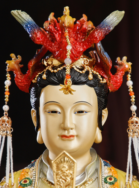 纯铜彩绘碧霞元君泰山老母像摆件