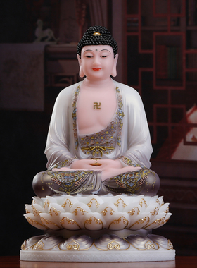 汉白玉彩绘娑婆三圣家用供奉地藏王菩萨观音佛像释迦摩尼佛像摆件