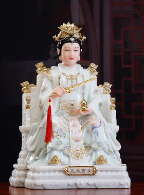 汉白玉彩绘九天玄女神像供奉摆件