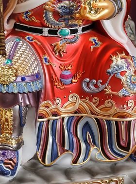 汉白玉彩绘山神爷像坐岩土地摆件