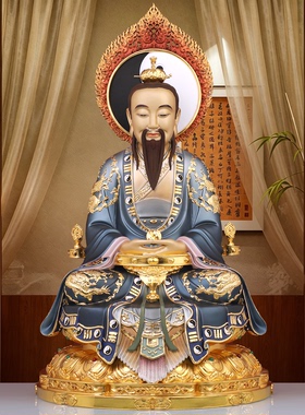 纯铜彩绘三清神像太上老君像摆件