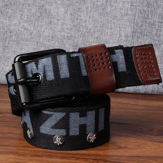 针扣帆布腰带男女通用学生百搭休闲皮带潮款韩版年轻人牛仔布裤带