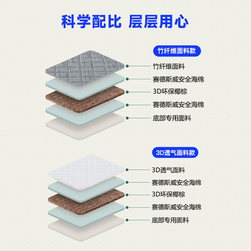 爱舒床垫环保椰棕席梦思偏硬垫子薄款海绵竹炭透气抑菌1米8椰梦缘-图0