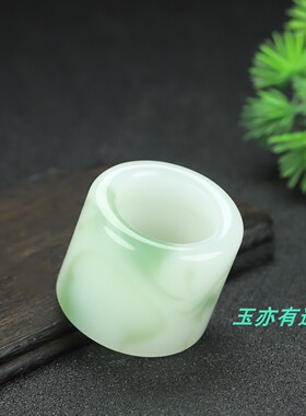 和田玉翠青玉扳指戒指复古宫廷风大拇指指环新疆玉翡翠色玉扳指