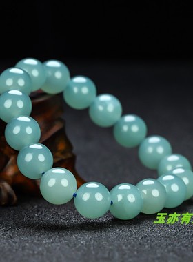 天然和田玉晴水蓝手串新疆玉猫眼手链男女玉石珠子圆珠转运珠手串