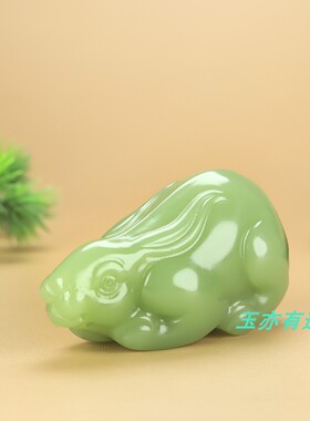 新疆玉生肖兔把件和田玉兔子把玩件青白玉立体玉兔前途无量手把件