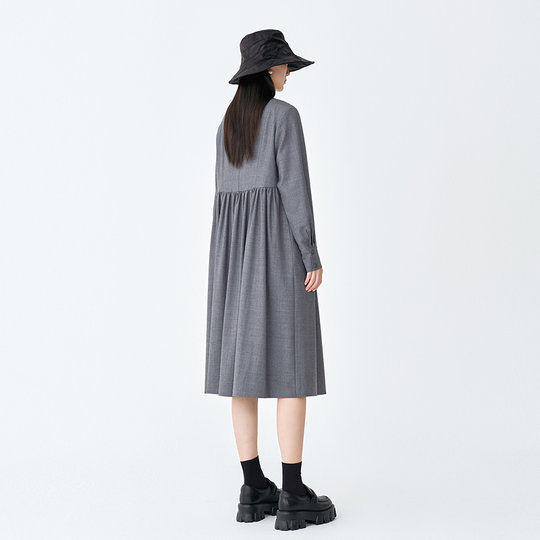 【永恒系列】AUM噢姆冬季优雅通勤收腰衬衫裙压褶连衣裙休闲长裙