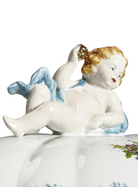 欧式风白色天使托盘陶瓷储物罐