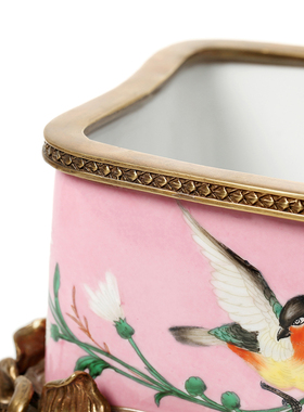 蒂高美居花鸟彩绘陶瓷抽纸盒欧式