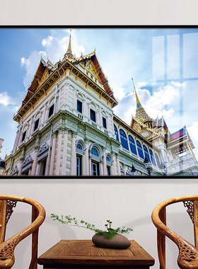 东南亚建筑泰国曼谷大皇宫风景装饰画旅游社公司会客室黑框晶瓷画