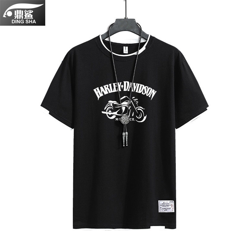 哈雷摩托车重机车周边假两件t恤衫 鼎鲨T恤