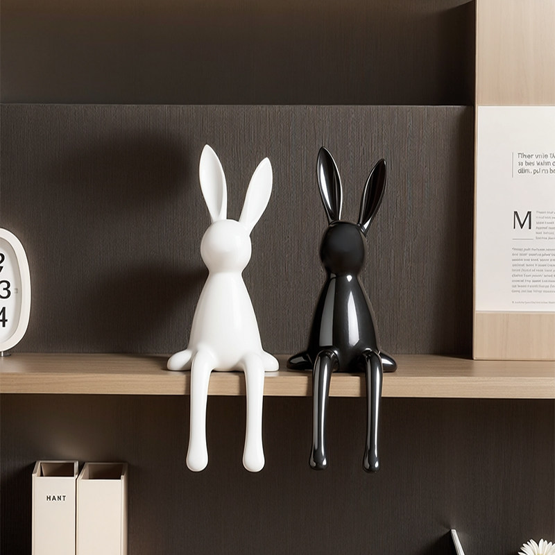 现代轻奢黑白坐姿兔子摆件客厅玄关酒柜书房卧室家居装饰品摆件,淘宝优惠券,粉丝福利购,淘宝优惠卷