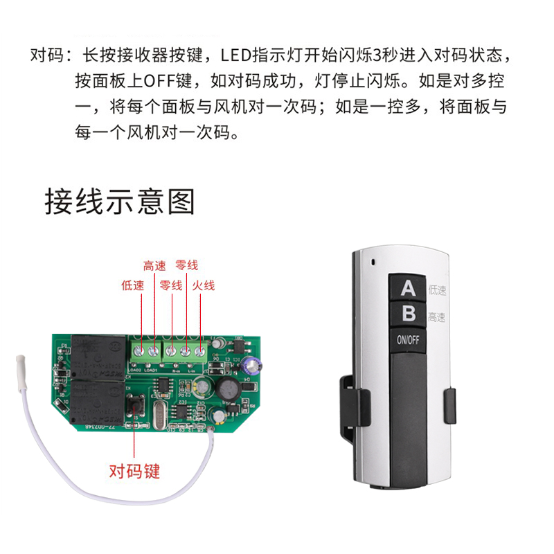 新风系统风机双速遥控开关管道风机双速免布线无线遥控开关按钮 - 图0