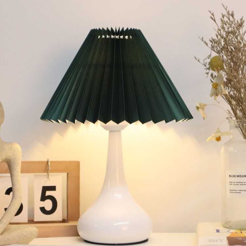 中古台灯北欧ins复古风百褶创意床头宿舍氛围卧室少女装饰小夜灯