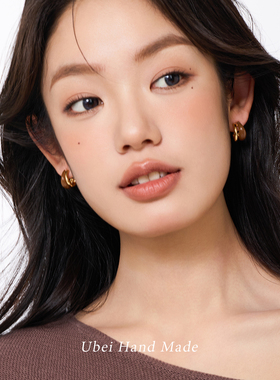 浓郁摩卡美拉德双环珐琅耳钉