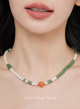 春夏新品文艺珍珠拼红玛瑙