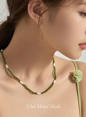 轻奢高级绿色锁骨链有北手作