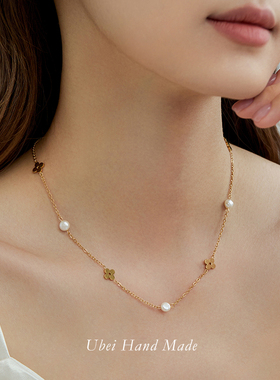 法式浪漫淡水珍珠花朵项链