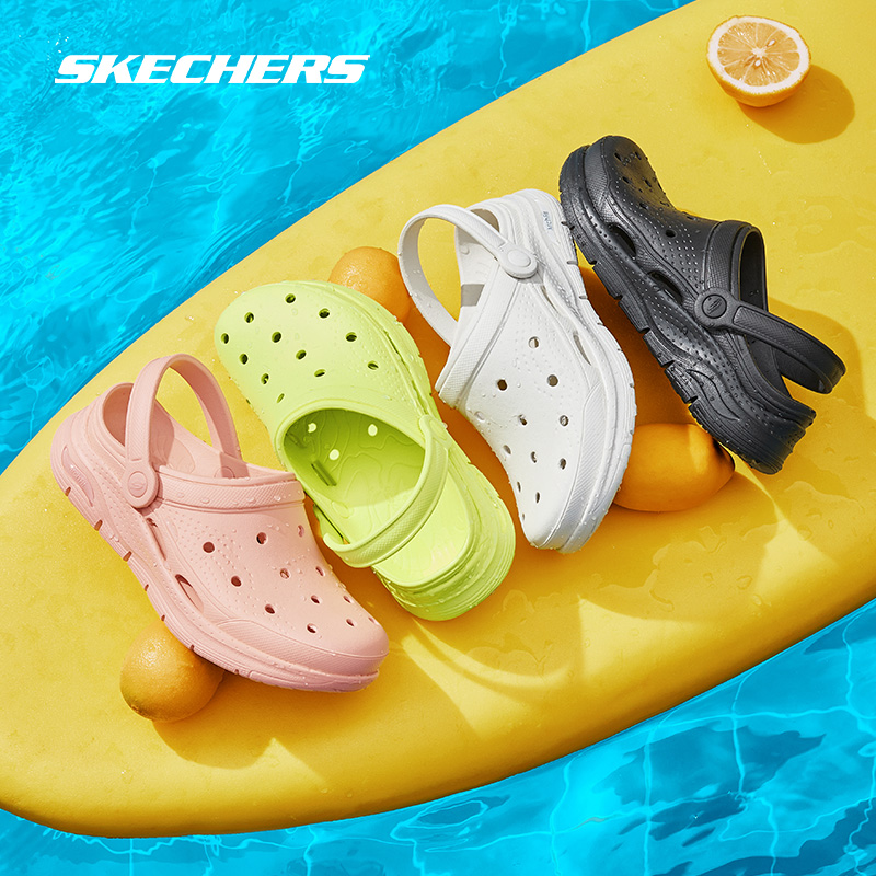 Skechers斯凯奇泡泡鞋洞洞鞋运动拖鞋女夏季外穿厚底踩屎感凉鞋-图1