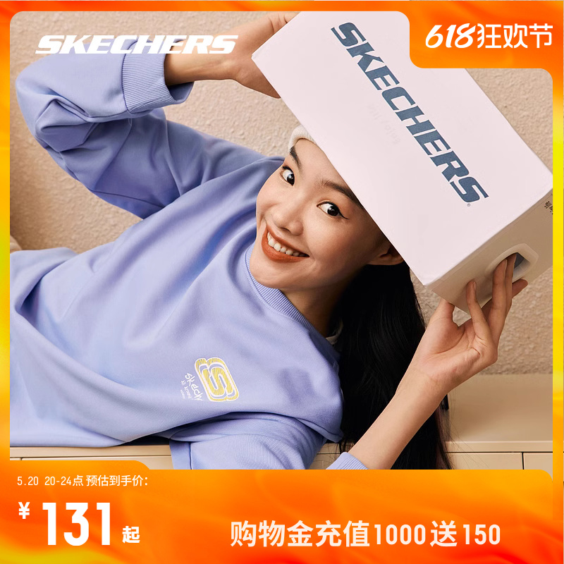 Skechers斯凯奇卫衣女加绒白色圆领情侣装套头宽松百搭男士上衣 - 图0