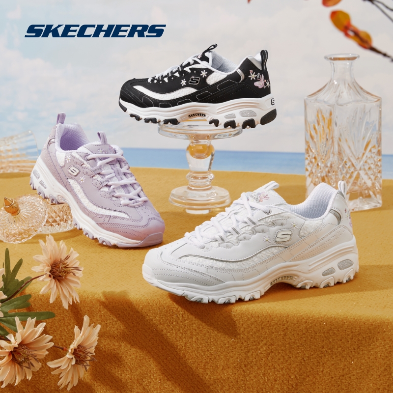 Skechers斯凯奇夏季女鞋新款小白鞋蕾丝透气运动鞋休闲黑白老爹鞋 - 图2