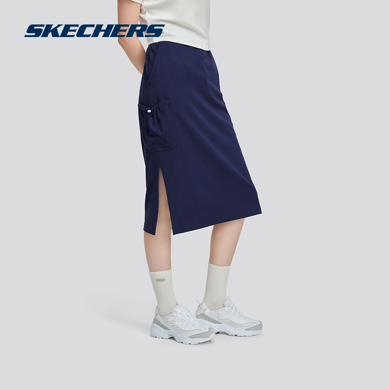 Skechers斯凯奇2024新款女款运动半身裙凉感舒适针织中裙休闲百搭