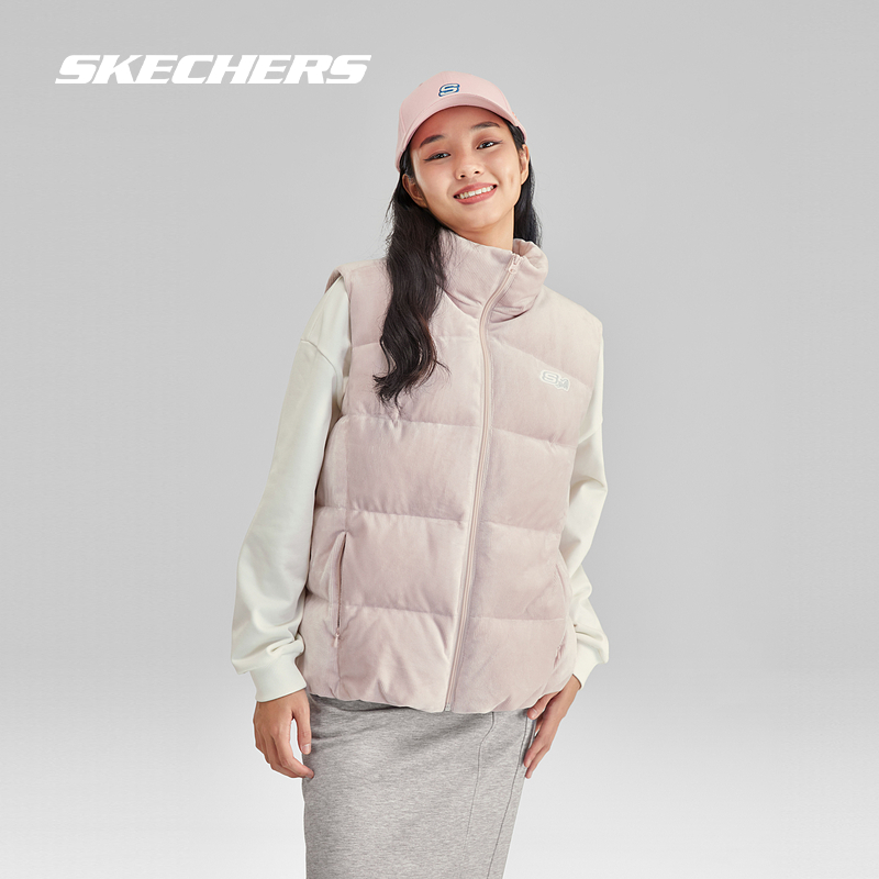 Skechers斯凯奇羽绒马甲款黑色百搭男女同款防泼水立领舒适背心 - 图2