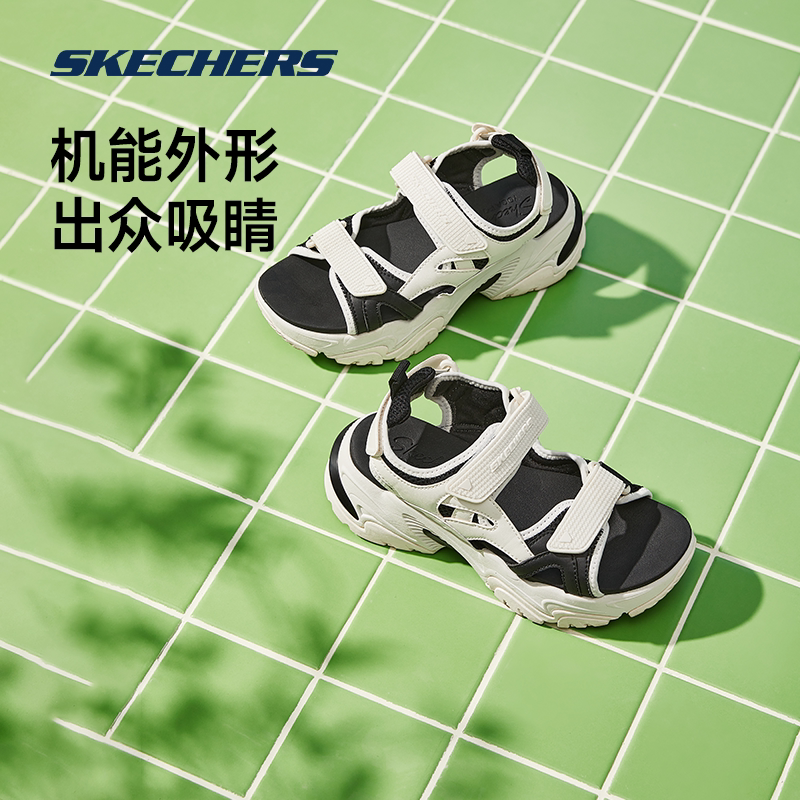skechers春夏新款增高黑白机甲凉鞋 skechers运动运动沙滩鞋/凉鞋