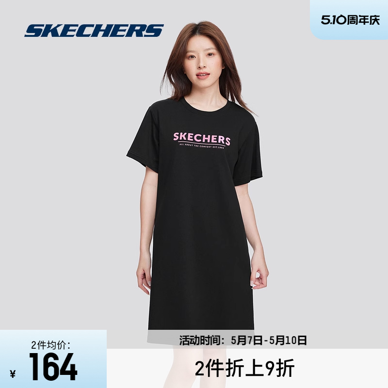 Skechers斯凯奇2024新款女运动连衣裙短袖凉感舒适H版型时尚百搭-图0