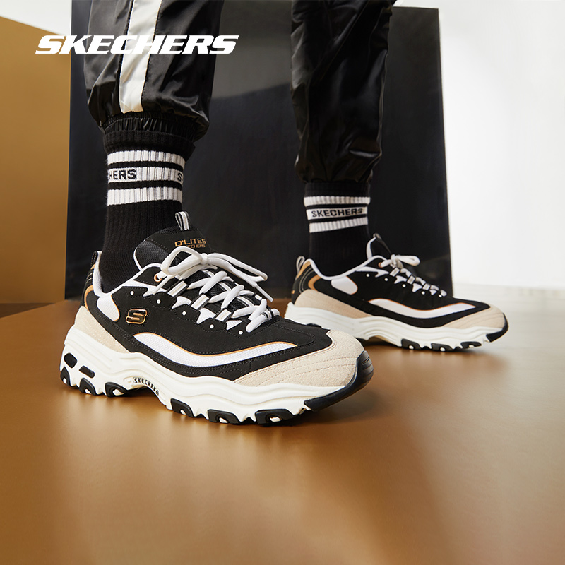 skechers黑白金2021秋情侣复古女鞋 skechers运动板鞋/休闲鞋