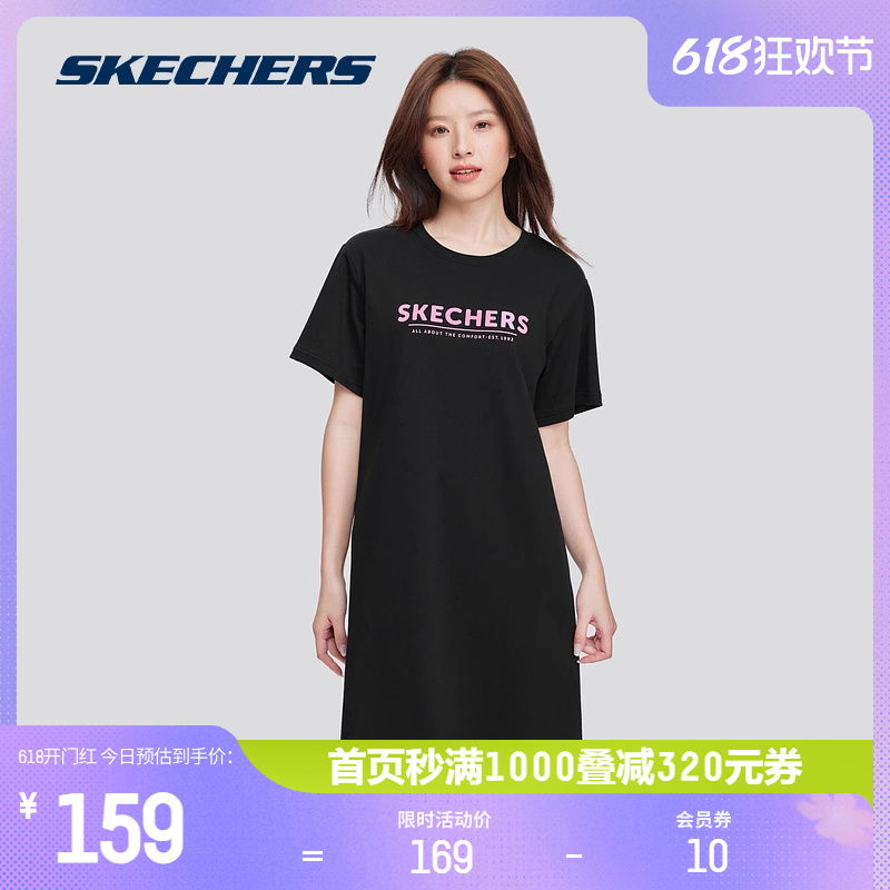 Skechers斯凯奇2024新款女运动连衣裙短袖凉感舒适H版型时尚百搭 - 图0