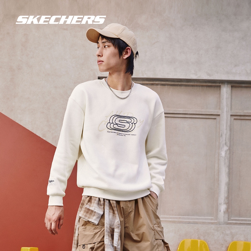 Skechers斯凯奇美拉德加绒男女同款圆领卫衣情侣保暖休闲百搭上衣-图2