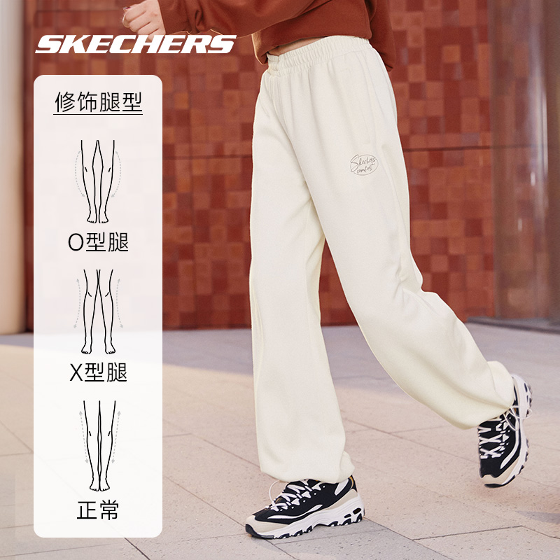 Skechers斯凯奇女裤两穿针织运动裤长裤子黑色阔腿裤休闲百搭卫裤