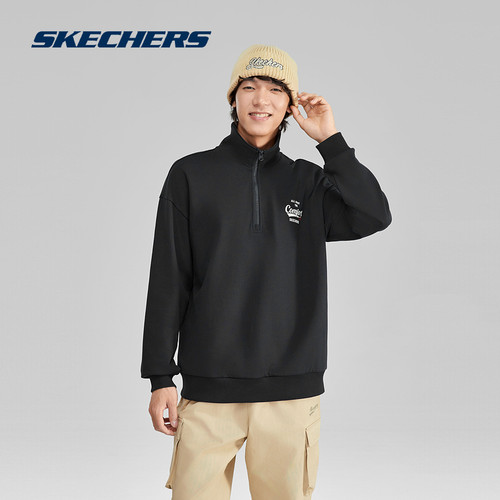 Skechers斯凯奇新品男款POLO领半拉链卫衣宽松落肩休闲运动上衣-图1