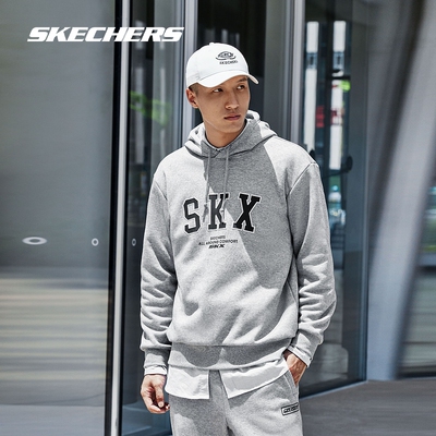 Skechers斯凯奇2023年男款舒适连帽卫衣休闲运动百搭白色上衣外套