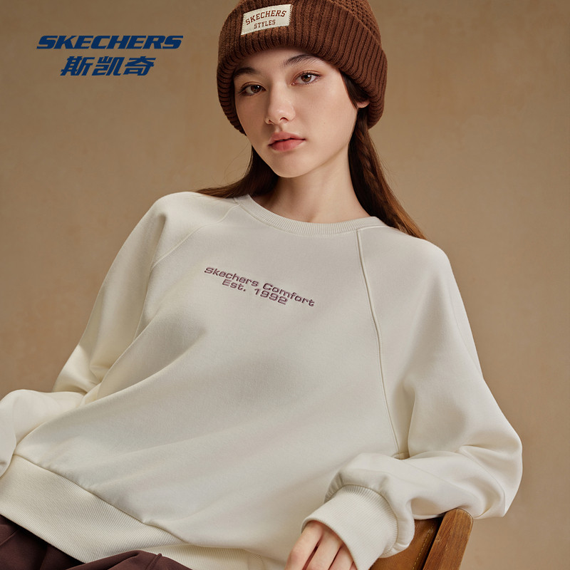 斯凯奇女士长袖秋冬新款宽松插肩袖圆领运动简约卫衣套头衫,淘宝优惠券,粉丝福利购,淘宝优惠卷