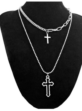 夸张金属朋克风天使多层长款项链