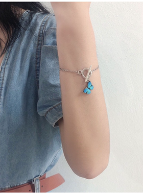 小众蓝色蝴蝶一字扣少女风手链