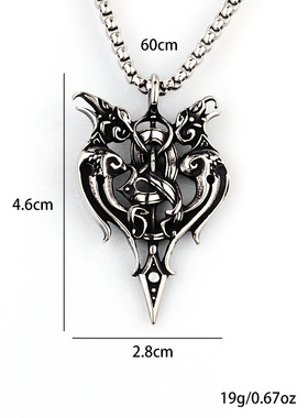 新款欧美复古男士吊坠不锈钢钛钢项链维京人奥丁坐骑双乌鸦造型