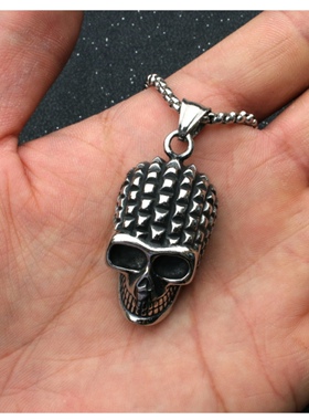 欧美风嘻哈风骷颅头项链吊坠