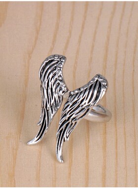 J275新款热卖爆款天使之翼羽毛翅膀戒指 欧美复古开口指环饰品