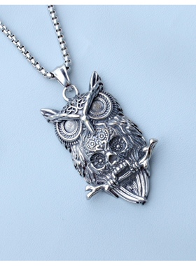 猫头鹰挂坠骷髅头项链