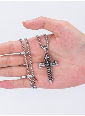 项链十字架吊坠骷髅不锈钢