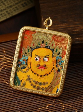 【热贡手绘】手绘描金藏式黄财神前世今生扎基拉姆吊坠项链磨砂钛